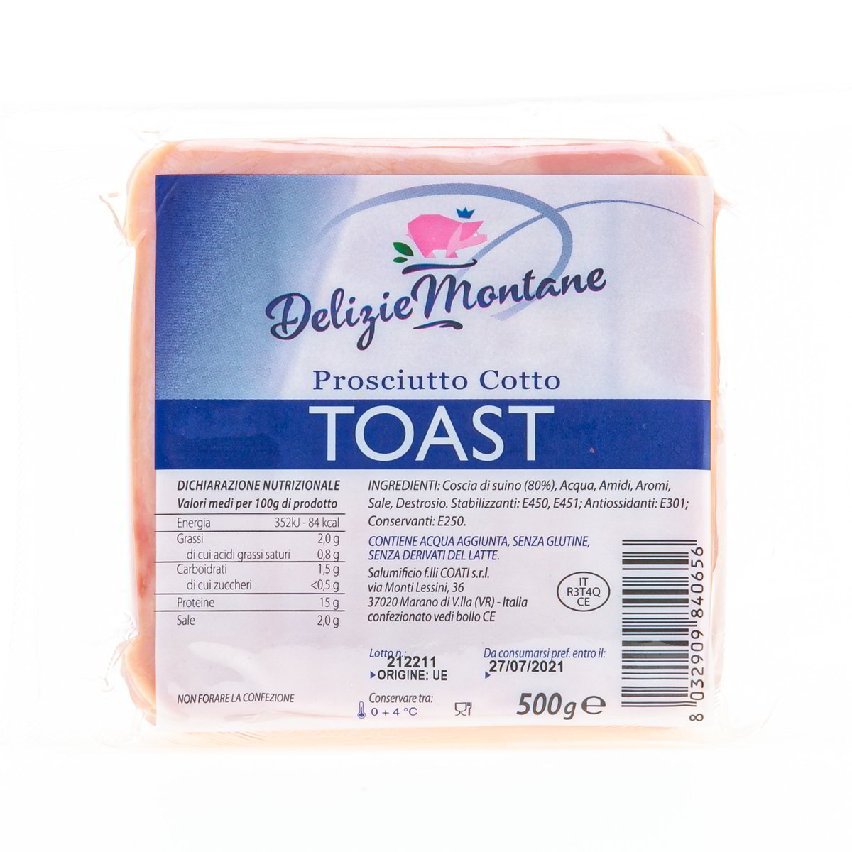 PROSCIUTTO COTTO TOAST DELIZIE MONTANE GR. 500 secondo